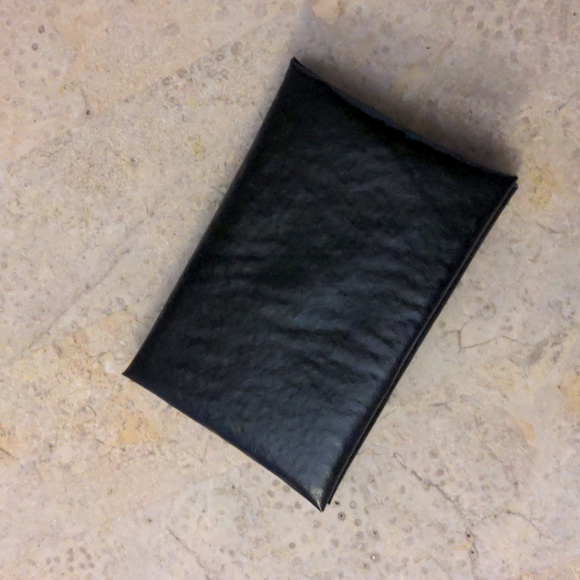 Hand Crafted Accessories - NEW! Handmade Thin FAUX Leather Foldover Card Holder Black/White Antique Gold